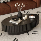 Oval Coffee Table Handcrafted Relief Sturdy Pedestal Wooden Olive-Shaped Tea Table for Living Room W3081P255089