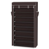 ZUN 10 Tiers Shoe Rack with Dustproof Cover Closet Shoe Storage Cabinet Organizer Dark Brown 21202749