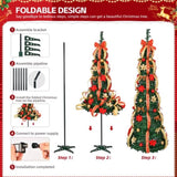 6 FT Fully Decorated Pre-lit Christmas Tree, Pop Up Artificial Xmas Tree with 150 Warm Lights 99978008