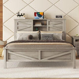 Farmhouse Platform Bed with Double Sliding Barn Door, Queen Size Rustic Wood Bed with
Charging WF317944AAG