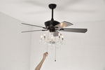 ZUN 52'' Crystal Shade Ceiling Fan Lamp ,3 Speed ,4 Timing , 5 Reversible Blades Crystal Ceiling Fan W1592P253975