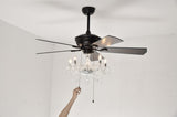 ZUN 52'' Crystal Shade Ceiling Fan Lamp ,3 Speed ,4 Timing , 5 Reversible Blades Crystal Ceiling Fan W1592P253975