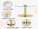 27.5-inch diameter round tempered glass coffee table. 17.7 inches high, supported by a golden metal W1151P439524