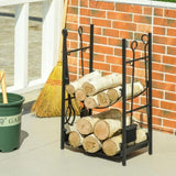 Firewood Rack with Fireplace Tools, Indoor Outdoor Firewood Holder, Flat Bottom with 2 Tiers for W2225142617