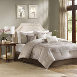 7 Piece Polyester Charmeuse Comforter Set Taupe Queen B035128910