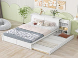 Queen Size Storage Platform Bed with Pull Out Shelves and Twin XL Size Trundle, White 31091386