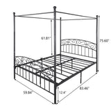 Queen Size Metal Canopy Bed Frame with Headboard and Footboard Black W84034157