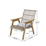 ZUN Set of 2, Acacia Wood Cape Woven Wicker Large Lounge Chair with Pillow for Patio, Deck, Yard, Lawn 73165.00