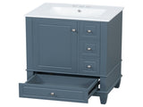 24" Bathroom Vanity with Sink Drawers, Gray Blue Freestanding Vanity Cabinet with Ceramic Top 93166940