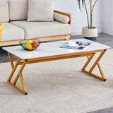 ZUN A modern minimalist style white marble patterned coffee table with golden metal legs. Computer desk. W1151P154282