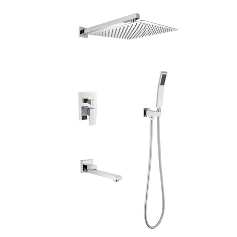 ZUN Wall mounted shower system combo with hand shower, 12 inch shower head and tub spout W928100850