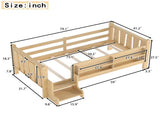 Twin Size Floor Bed with Storage Bookcases, Solid Wood Kids Floor Bed with Cute Stairs and W1580P430184