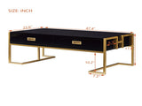 Modern Black Rectangular Coffee Table with 4 Drawers and Gold Base in 47.3" N735P305626B