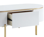 ZUN ACME Daveigh Coffee Table, White High Gloss & Gold Finish LV02464