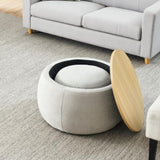 Round Storage Ottoman, 2 in 1 Function, Work as End table and Ottoman,with small seat,Light W487P165699
