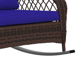Dark Blue Wicker Porch Rocker with Soft Plush Cushion, Weather Resistant Rattan Rocking Chair 79367051