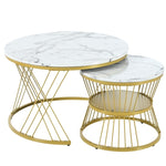 ZUN ON-TREND Φ27.5'' & Φ17.7'' Nesting Coffee Table with Marble Grain Table Top, Golden WF320405AAK