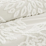 3 Piece Tufted Cotton Chenille Floral Comforter Set Off-White Full/Queen B035128915