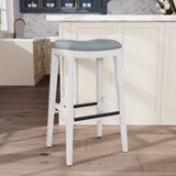 30" Bar Height Saddle Stool, White Finish, Gray Leather Seat B046109805