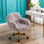 ZUN Modern Faux fur home office chair, fluffy chair for girls, makeup vanity Chair with Gold Plating 32700576