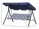 Dark Blue 3-Person Outdoor Swing Chair Patio Swing with Cushion, Adjustable Canopy 72523027