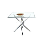 ZUN Contemporary Square Clear Dining Tempered Glass Table with Silver Finish Stainless Steel Legs 46682453