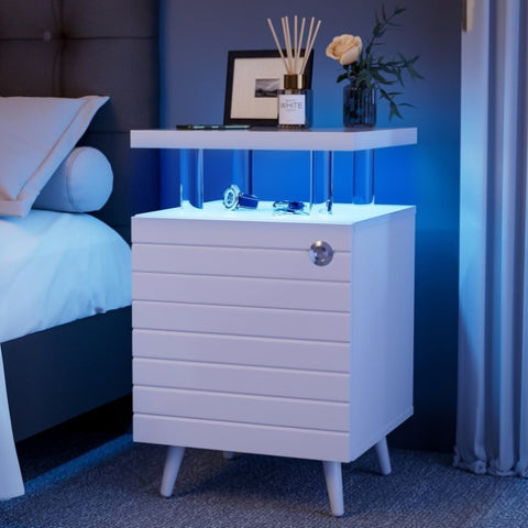 ZUN LED Nightstand LED Bedside Table End Tables Living Room with 4 Acrylic Columns, Bedside Table with W2178133344