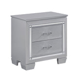 Glamourous Silver Finish 1pc Nightstand 2x Dovetail Drawers Faux Alligator Embossed Fronts Bedroom B01151368
