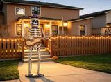 Halloween Skeleton Guitar Yard Decoration, 61.8 Inch Metal Skeleton Statue with Purple Hat and Bow N769P511208G