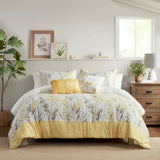 5 Piece Seersucker Comforter Set with Throw Pillows Yellow Full/Queen B035P148356