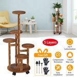 ZUN 5 Tier Plant Stand with 4 Detachable Wheels Wooden Plant Pot Rolling Shelf Plant Display Rack for 84603428