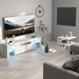 ZUN LED TV Stand for Televisions up to 55 Inchs,Modern Entertainment Center with down filp door, Glass 74911048