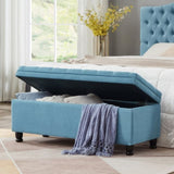 Upholstered tufted button storage bench ,Linen fabric entry bench with spindle wooden legs, Bed W2186P151308