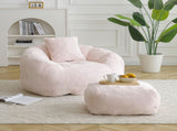 Giant Bean Bag Chair withFootstool, Oversized Bean Bag for Adults and Kids, Faux Fur Shell-Shaped W2677P306794