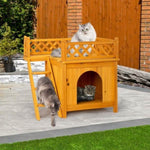 ZUN 2-Story Wooden Feral Cat House Dog House for Outdoor and Indoor, Pet House with Stairs, Yellow 64064816