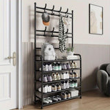 ZUN simple floor standing clothes and hat rack, shoe rack integrated DIY household shoe and hat cabinet 70349921