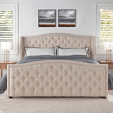 Marcella Upholstered Shelter Headboard Bed Set, King, Sky Neutral Beige Polyester B2719P238225
