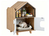 Natural & White Hidden Cat Litter Box Furniture, Elevated Cat Lounge Top Enclosed Cat Washroom 77964304