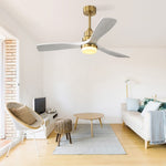 ZUN 52 Inch Ceiling Fan With Dimmable Led Light 3 Solid Wood Blades Remote Control Reversible DC Motor W882P235358