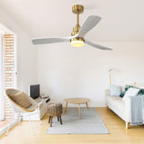 ZUN 52 Inch Ceiling Fan With Dimmable Led Light 3 Solid Wood Blades Remote Control Reversible DC Motor W882P235358