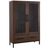 60'' Tall Display with Tempered Glass Door, LED Lighting, Two Drawers, Modern Style Storage N845P261801D