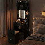 Small Vanity Desk with Sliding Mirror and LED Lights, Makeup Table with Charging Station and Storage 24790285