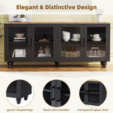 ON-TREND Farmhouse TV Stand with Tempered Glass Doors for TVs Up to 70", Versatile Sideboard with N721P206052B