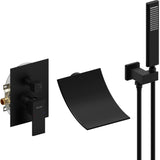 Male NPT Waterfall Shower head with Handheld,Matte Black Bathtub Shower Faucet with High Flow Wall T3177P277545