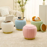 ZUN Storage Ottoman, Modern Round Floral Footrest with Soft Padded Seat, Teddy Velvet Footstool, Accent 52219411