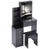 Small Size Left Bedside Cabinet Vanity Table Cushioned Stool, Extra Large Sliding Mirror, Multi W936P202291