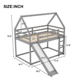 Twin Size Bunk House Bed with Slide and Ladder,Gray WF285894AAE