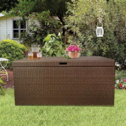ZUN Factory Wholesale Brown 140 Gallon Rattan Patio Storage Boxes Outdoor Waterproof Garden Box For Pool W1828P151792