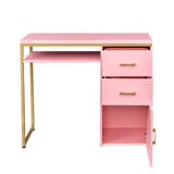 ZUN FCH pink particle board iron pipe 97*35*78cm 2 drawers and 1 door computer desk can be used in 37906813