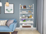 5-Shelf Wood Ladder Bookcase with Metal Frame, Industrial 5-Tier Modern Ladder Shelf Wood 70392764